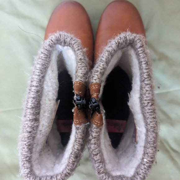 Rieker Fleece Lined Ankle Boots- Size 39- Cayenne Brown with Knitted Cuff - Picture 3 of 9